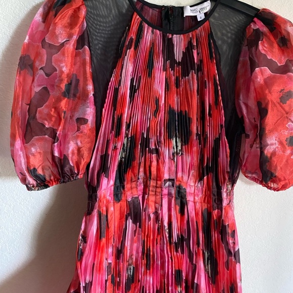 Bibhu Mohapatra Collective Pleated Floral Chiffon Hi-lo Hem Elegant Dress 2 - Picture 6 of 16